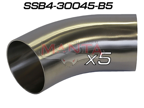 (Pack 5) 3in (76.2mm) 45deg Std Leg 409g Stainless Mandrel Bend