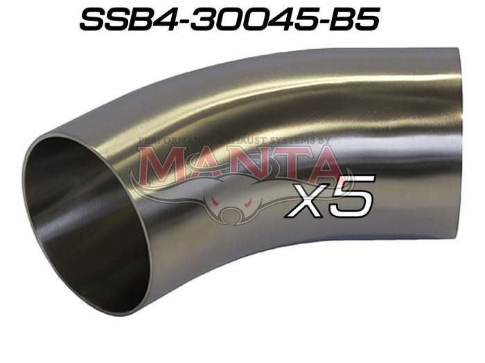 (Pack 5) 3in (76.2mm) 45deg Std Leg 409g Stainless Mandrel Bend