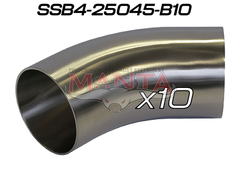 (Pack 10) 2.5in (63.5mm) 45deg Std Leg 409g Stainless Mandrel Bend