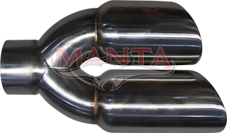 76.2mm ID (3") Flared Inlet, Twin 3 1/4in Round Outlet,10.5in Long, LHS Double Angle Cut, Inner Cone