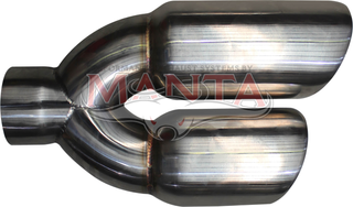 76.2mm ID (3") Flared Inlet, Twin 3 1/4in Round Outlet,10.5in Long, RHS Double Angle Cut, Inner Cone