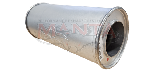 3 1/2in-4in In/Out, 6in Round Centre/Centre, 14in (350mm) Long, Megaflow Muffler Aluminised Steel