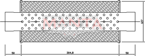 2 1/4in, 5in Round Centre/Centre, 12in (300mm) Long, Megaflow Muffler - Medium - Aluminised Steel