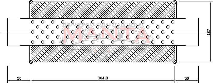 2 1/4in, 5in Round Centre/Centre, 12in (300mm) Long, Megaflow Muffler - Medium - Aluminised Steel