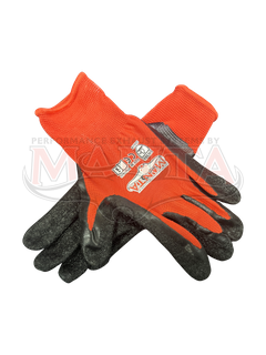 MANTA 13G red polyester with black crinkle latex palm coated gloves. Large