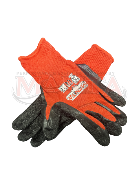 MANTA 13G red polyester with black crinkle latex palm coated gloves. X Large