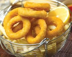 Crumbed Squid Rings Formed "Seawave"