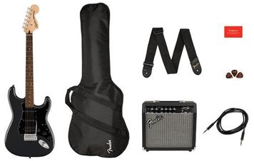 Fender Charcoal Aff Strat + Amp Pack