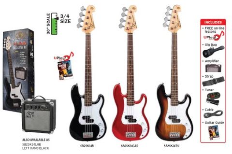 SX SB2SK-CAR P-style electric bass guitar set