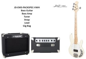 J&D EM3 VINT WHITE Bass Guitar Pack