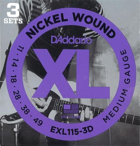 D'Addario 3Pk EXL115 Electric Guitar Str