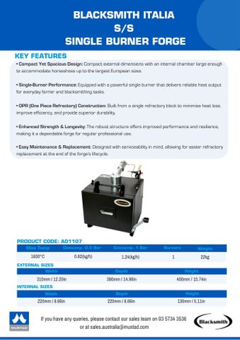 Blacksmith Italia Single Burner Forge