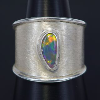 Sterling Silver Black Crystal Opal Ring