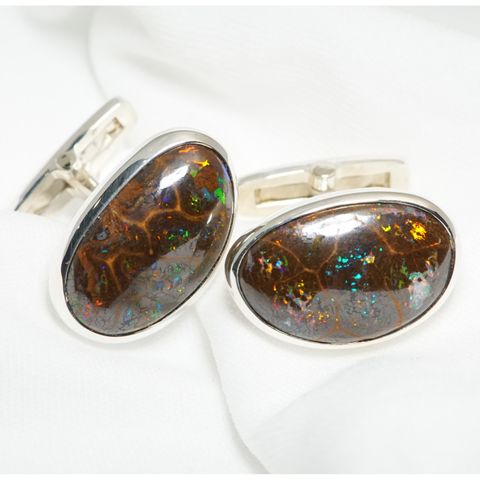 Sterling Silver Boulder Opal Cufflinks