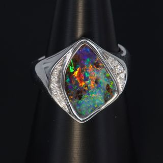 14K White Gold Boulder Opal Ring