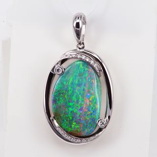 18K White Gold Boulder Opal Pendant