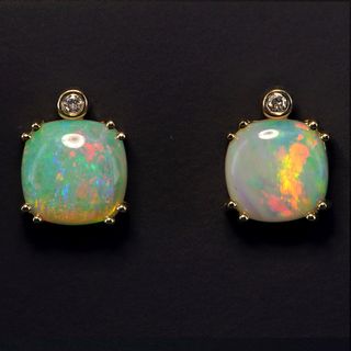 14K Yellow Gold Light Opal Earrings
