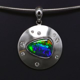 18K White Gold Black Opal Pendant