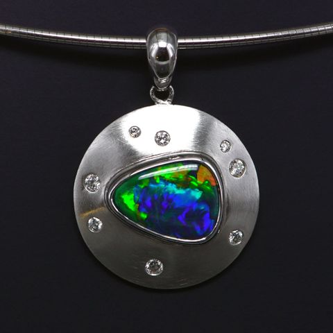 18K White Gold Black Opal Pendant