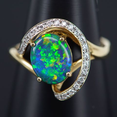 18K Yellow Gold Black Opal Ring