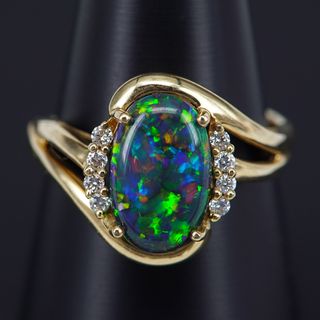 18K Yellow Gold Black Opal Ring