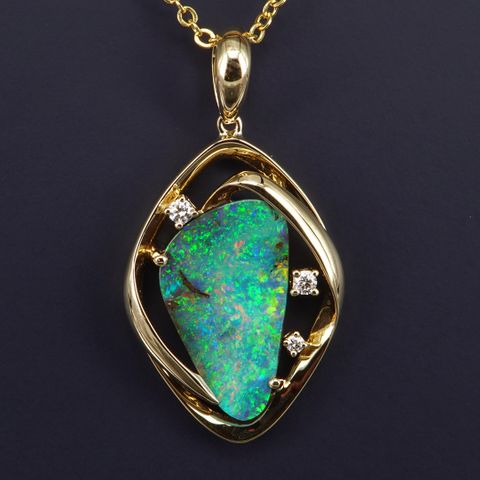 18K Yellow Gold Boulder Opal Pendant