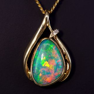 14K Yellow Gold Doublet Opal Pendant
