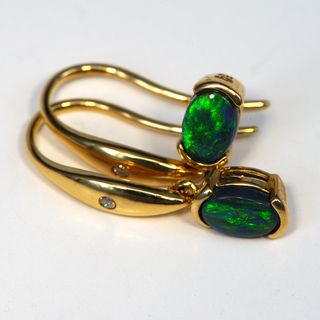 18K Yellow Gold Black Opal Earrings