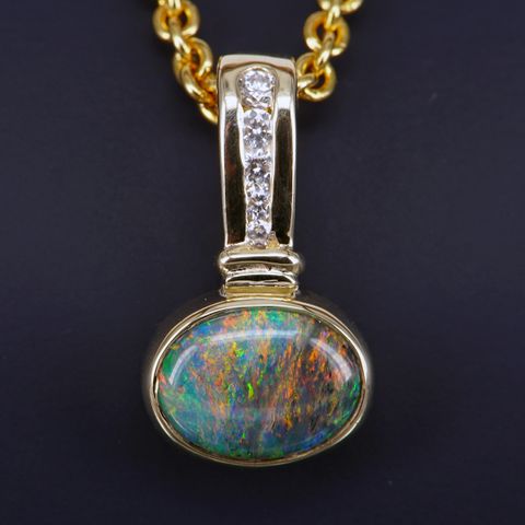 9K Yellow Gold Black Opal Pendant