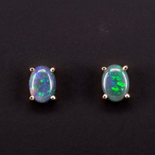 9K Yellow Gold Black Opal Earrings