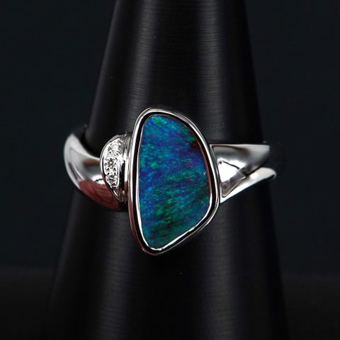 14K White Gold Boulder Opal Ring