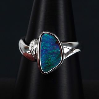 14K White Gold Boulder Opal Ring