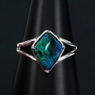 14K White Gold Boulder Opal Ring