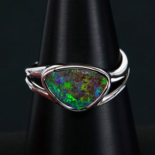 14K White Gold Boulder Opal Ring