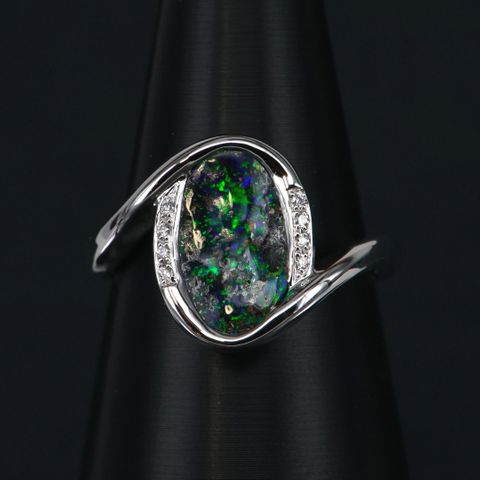 14K White Gold Boulder Opal Ring