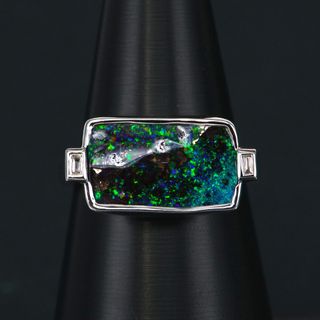 14K White Gold Boulder Opal Ring