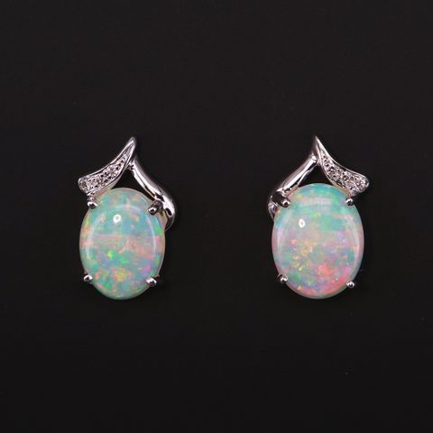 14K White Gold Light Opal Earrings