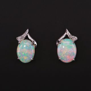 14K White Gold Light Opal Earrings