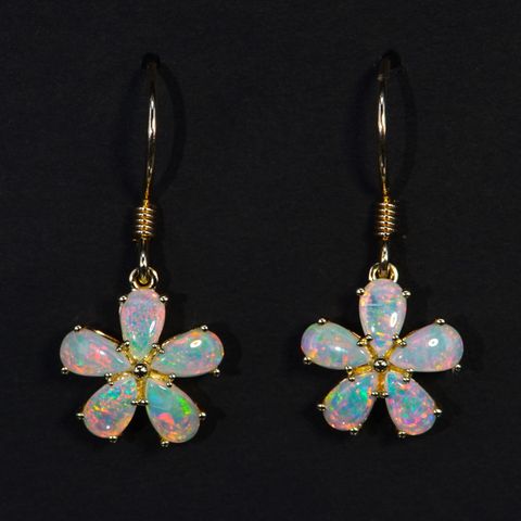 14K Yellow Gold Light Opal Earrings