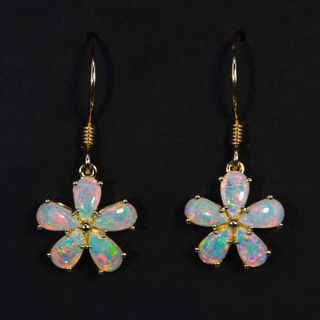 14K Yellow Gold Light Opal Earrings