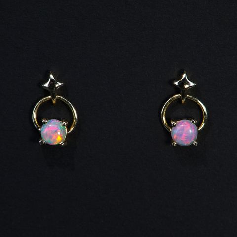 14K Yellow Gold Light Opal Earrings