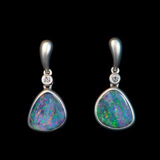 14K White Gold Boulder Opal Earrings