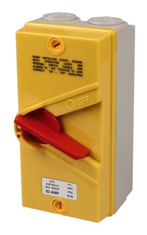 Isolator Enclosed IP56 4 Pole 63A Red/Yellow