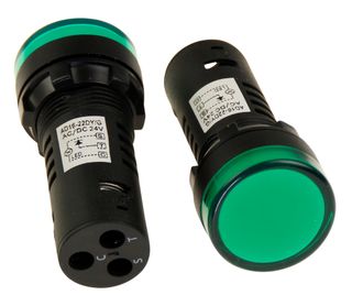 Pilot light with test diode 22mm 240v Green