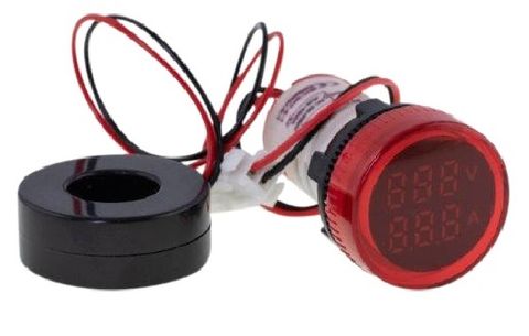 Ammeter-Voltmeter 22mm 0-100A 0-500VAC Red