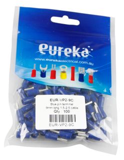 Wire Pin Blue 1.5-2.5mm 9mm Pin 27A 100 PKT