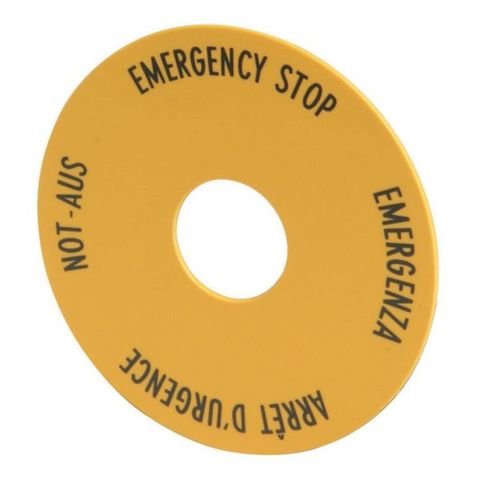 Label 90mm Round  Yellow Emergency Stop