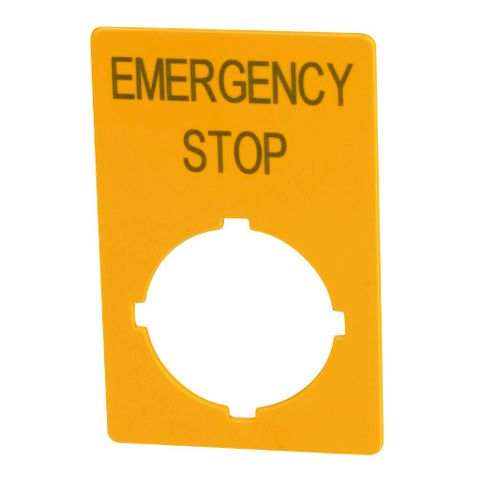 Label 90mm Round  Yellow Emergency Stop