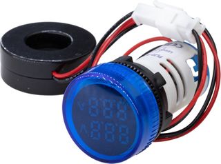 Ammeter - Voltmeter 22mm 0-100A 50-500VAC Blue