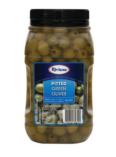 2kg RIVIANA PITTED GREEN OLIVES